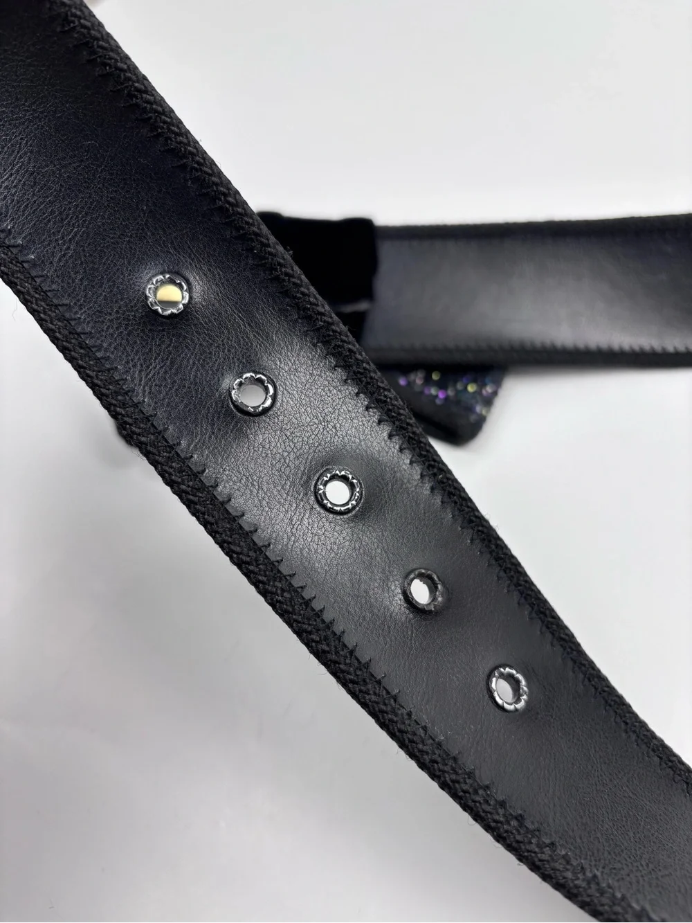 Vintage Black Velvet Glitter Bow Belt Made in USA Retro Statement Waist Belt M